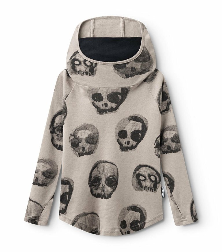 Girls NUNUNU Tops | Faded Skulls Ninja Shirt Stone